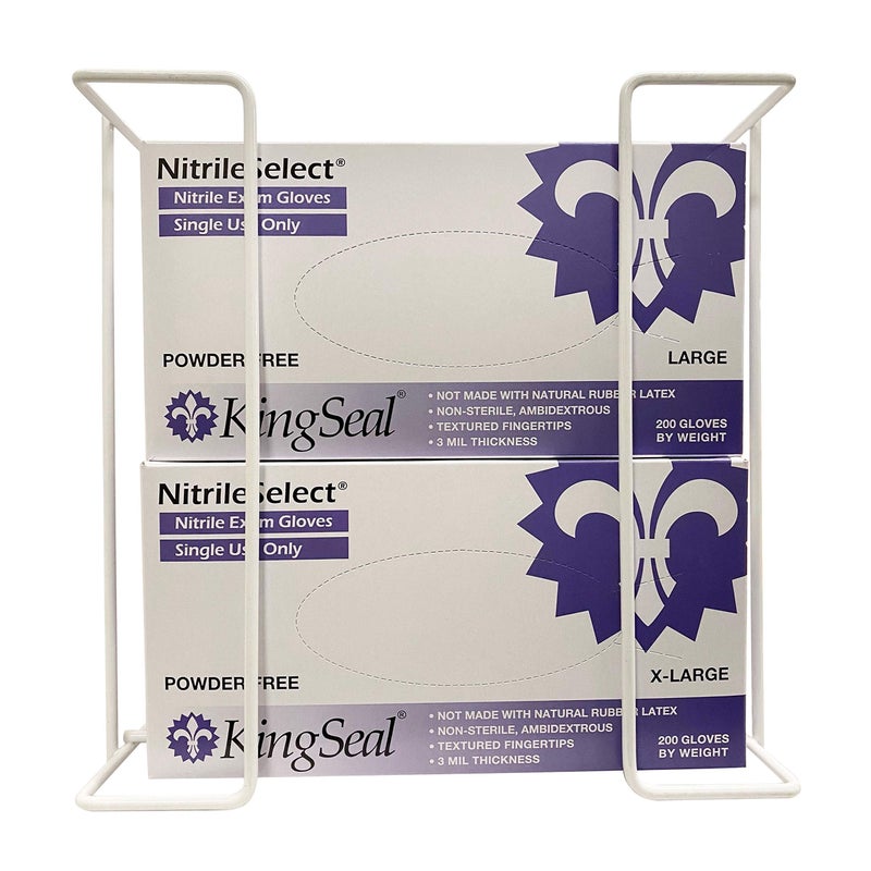 KingSeal 1 Each | Disposable Glove or Tissue Box Holder, TRIPLE (3-Box) Glove Rack, Wall Mounted Universal Box Holder, for Larger Sized Boxes, White - 1 Glove Rack - Image 4